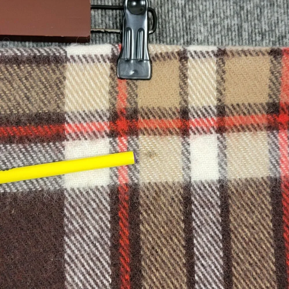 Vintage 60s Faribo Throw Blanket Brown Plaid 100% Wool Stadium Picnic USA 40x52